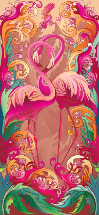 Fototapete Bunte Vögel in ornamentalem Stil