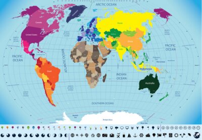 Bunte Weltkarte auf Erdkugel