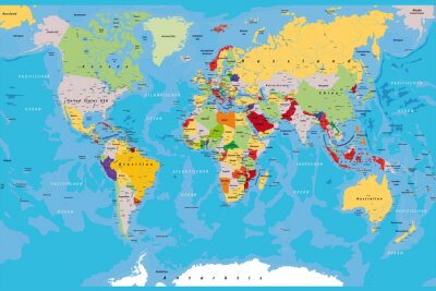 Fototapete Bunte Weltkarte mit Ländernamen