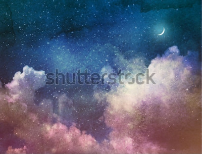 Fototapete Bunte Wolken und ein Nachthimmel mit Mond
