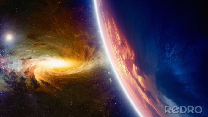 Fototapete Bunter Kosmos mit bunter Galaxie und Planeten