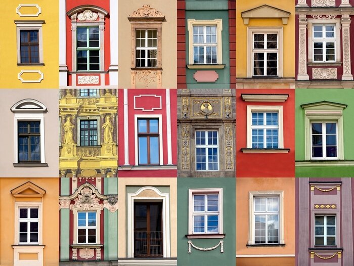 Fototapete Buntes Mosaik aus Hausfassaden