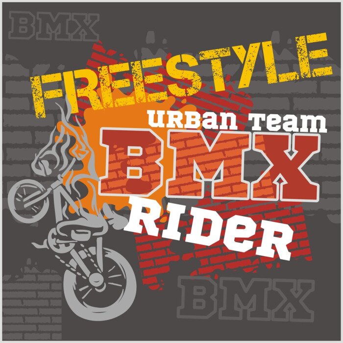 Fototapete Buntes Motiv mit Fahrrad und Inschriften