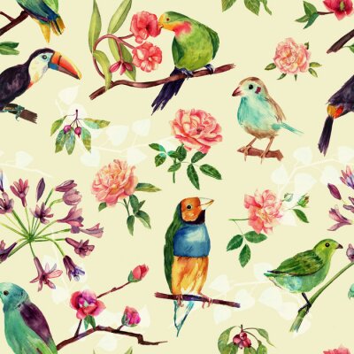 Fototapete Buntes Muster mit Vögeln