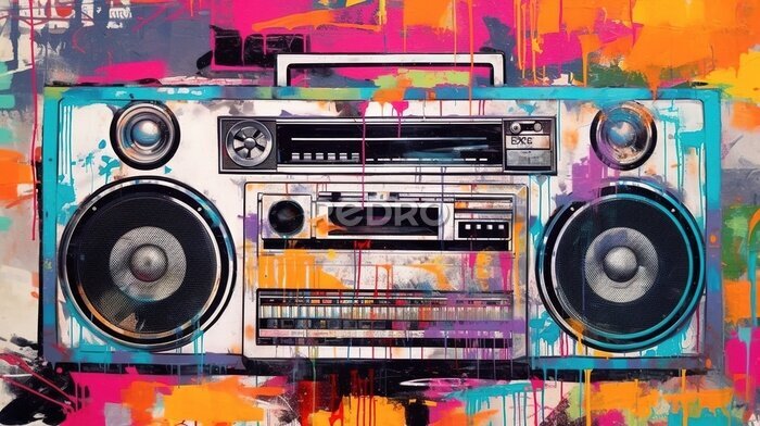 Fototapete Buntes Vintage-Radio im Pop-Art-Stil