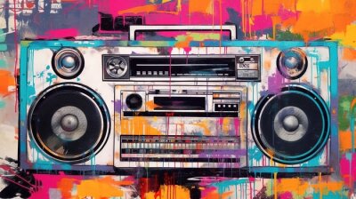 Fototapete Buntes Vintage-Radio im Pop-Art-Stil