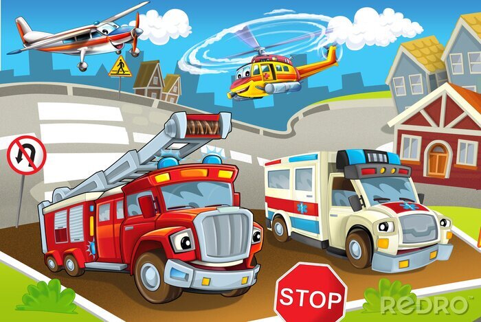 Fototapete Cartoon Fahrzeuge und Flugzeuge