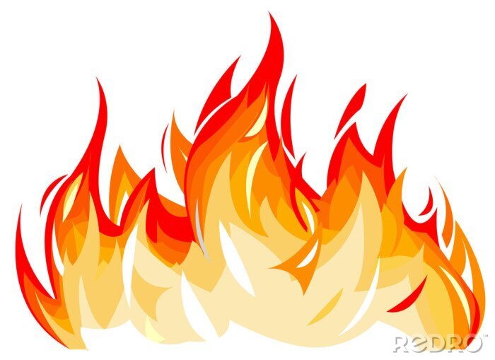 Fototapete Cartoon-Flamme des Feuers auf weißem Hintergrund