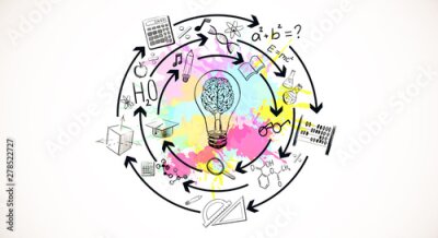 Fototapete Cartoon-Komposition mit wissenschaftlichen Symbolen