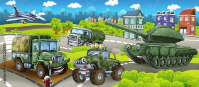Fototapete Cartoon mit Militärfahrzeugen