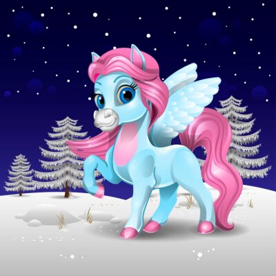 Fototapete Cartoon Pegasus im Winter