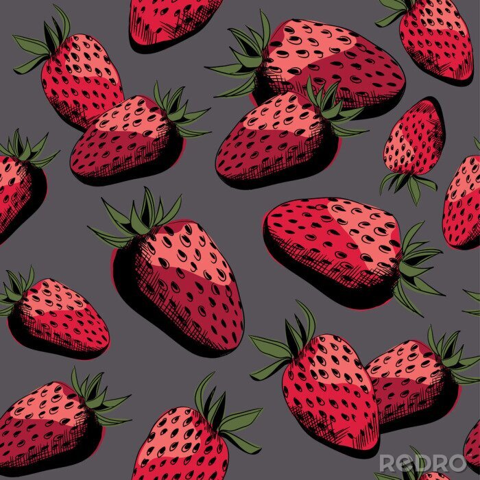 Fototapete Cartoonartige Erdbeeren auf einheitlichem Hintergrund