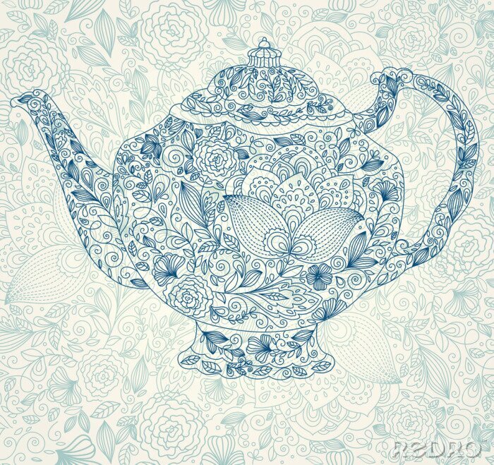 Fototapete Cartoonartiger Kessel mit Mandala-Muster