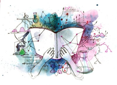 Fototapete Chemie lernen mit Aquarell