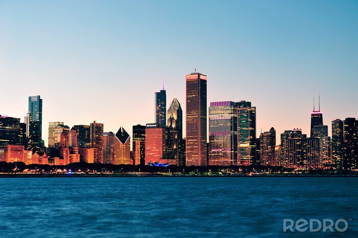 Fototapete Chicago bei Dämmerung auf Panorama