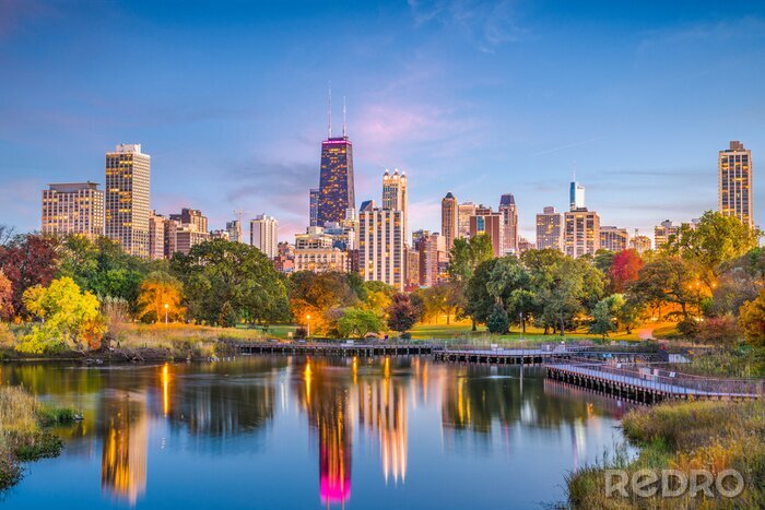 Fototapete Chicago Stadtpanorama und Lincoln Park