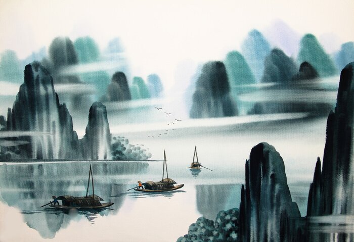Fototapete Chinesische Landschaft Aquarellmalerei