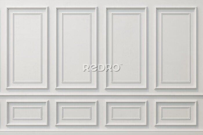Fototapete Classic wall of white wood panels. Design and technology