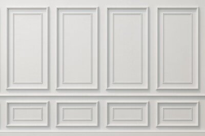 Fototapete Classic wall of white wood panels. Design and technology