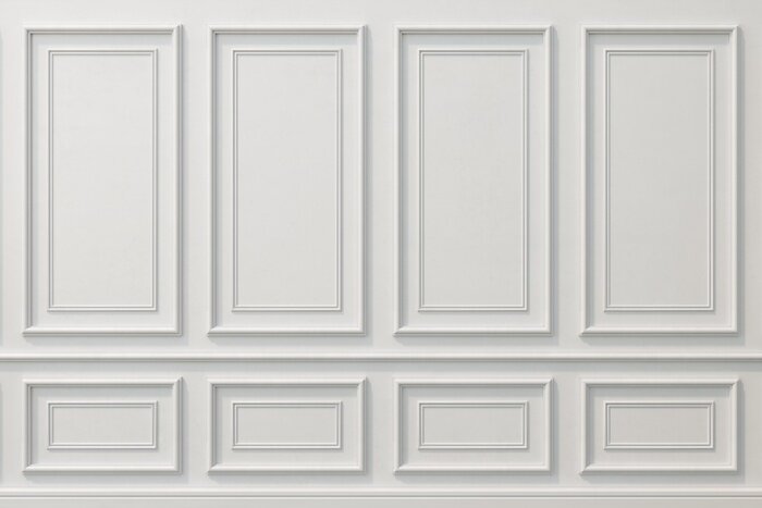 Fototapete Classic wall of white wood panels. Design and technology
