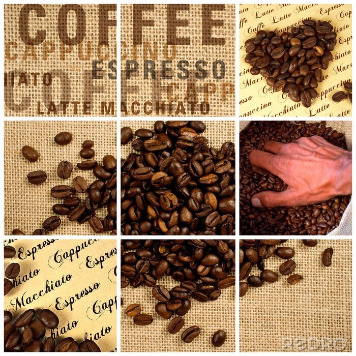 Fototapete Collage mit Bohnenkaffee