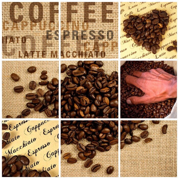 Fototapete Collage mit Bohnenkaffee