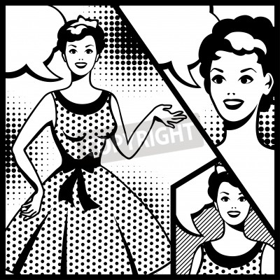 Fototapete Collage mit einer Frau im Pop-Art-Stil