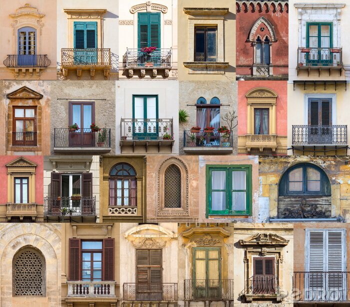 Fototapete Collage mit sizilianischen Fenstern