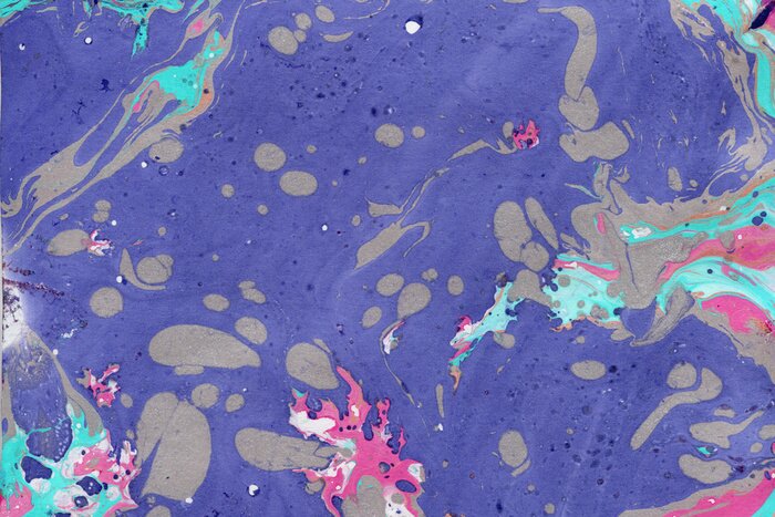 Fototapete Colorful marble ink paper textures on white background. Chaotic abstract organic design. 