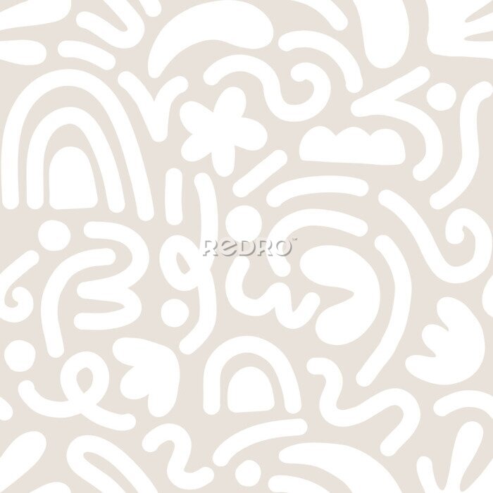 Fototapete Contemporary art collage with abstract shapes. Vector seamless pattern with Scandinavian cut out elements.