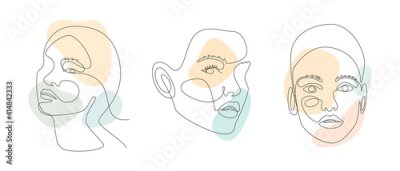 Fototapete Continuous line drawing of Portrait of a Beautiful Women's faces with abstract shapes. Beauty Minimal style portrait. Vector illustration for t-shirt, slogan design print graphics style