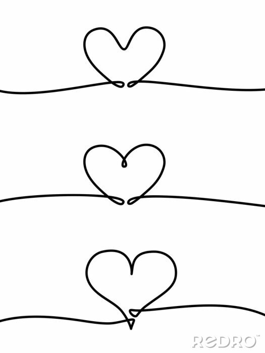 Fototapete Continuous one line drawing of heart isolated on white background. vector illustration for banner, poster, web, template, valentine's card, wedding. Black thin line image of heart icon. - Vector
