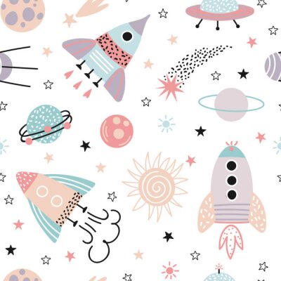 Cosmos seamless pattern for children