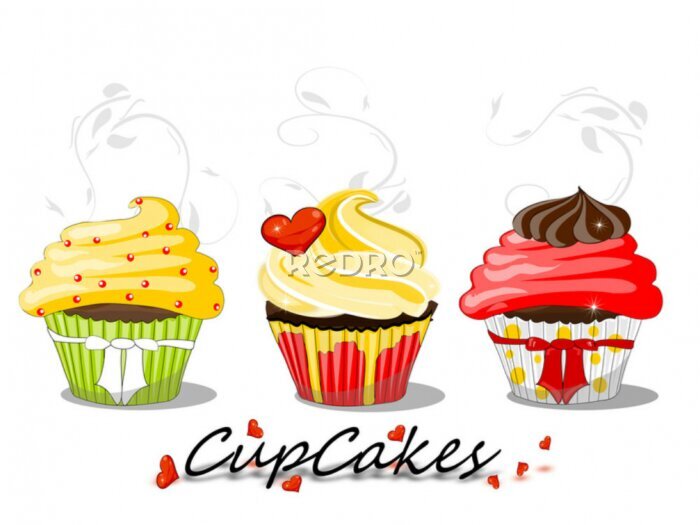Fototapete Cupcakes, Muffin Illustration mit Ornament