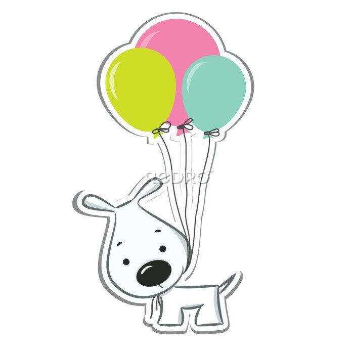 Fototapete Cute Cartoon-Hund mit Luftballons. Aufkleber. Vektor-Illustration