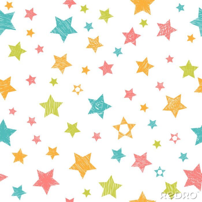 Fototapete Cute nahtlose Muster mit bunten Sternen. Stylischer Druck mit ha
