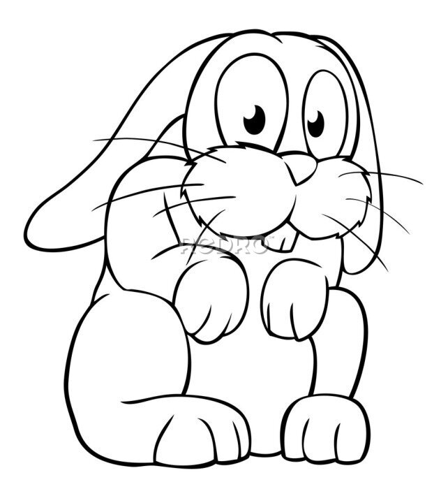 Fototapete Cute Schwarz-Weiß-Comic-Kaninchen suchen Angst.