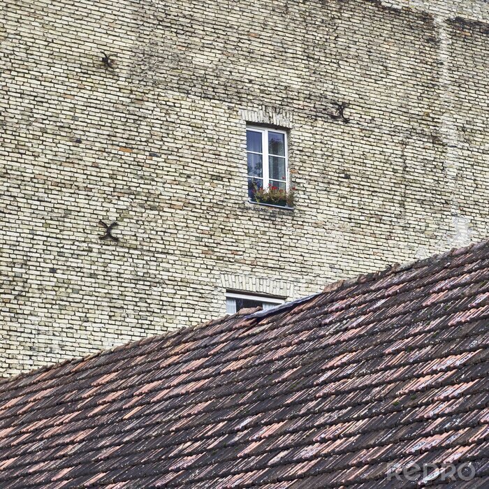 Fototapete Dach mit Mauer im Hintergrund