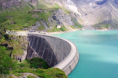 Fototapete Damm an den Alpen
