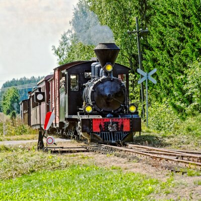 Fototapete Dampfzug bei Bahnübergang