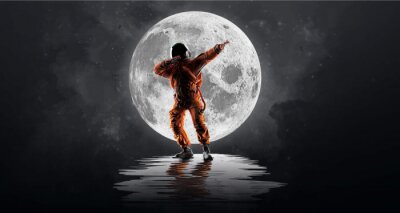 Fototapete Dancing astronaut on the background of the moon and space. Vector illustration