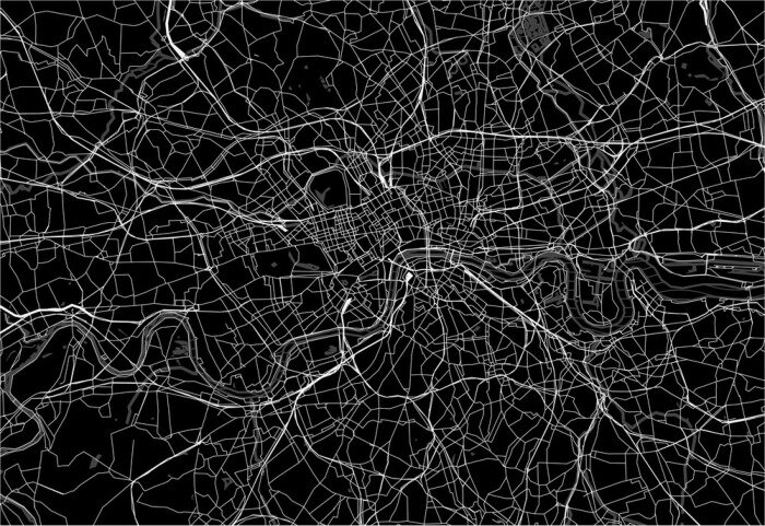 Fototapete Dark area map of London, United Kingdom