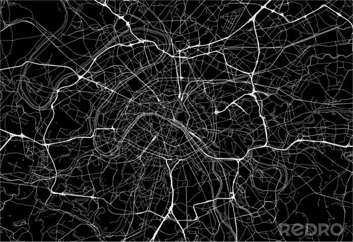 Fototapete Dark area map of Paris, France