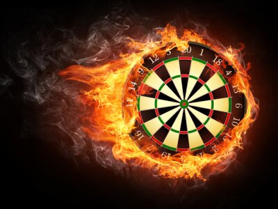Fototapete Dartscheibe mit Darts in Flammen