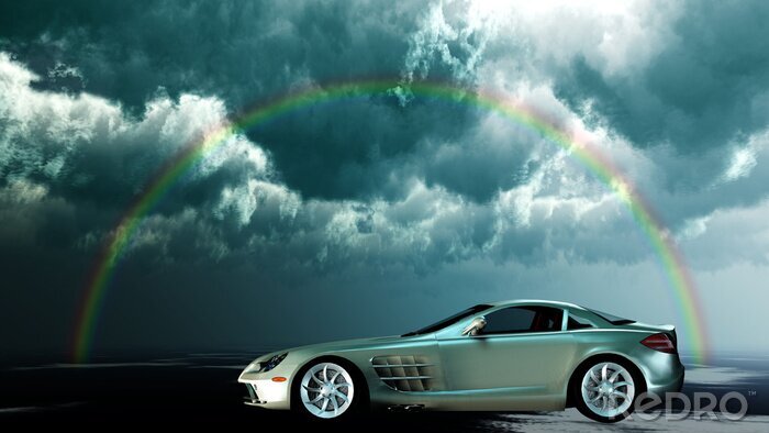 Fototapete Das Auto unter dem Regenbogen