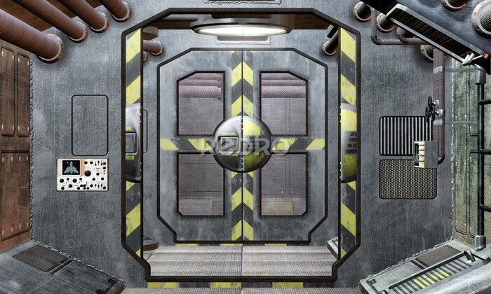 Fototapete Das Innere eines Raumschiffs mit Luke