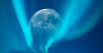 Fototapete Das Nordlicht vor dem Hintergrund des Vollmonds