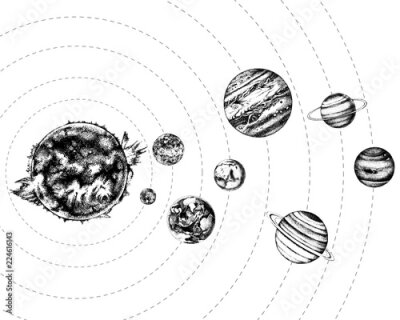 Fototapete Das Sonnensystem in Schwarz-Weiß