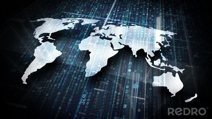 Fototapete Datenströme und Weltkarte