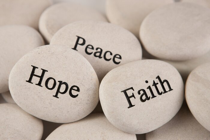 Fototapete Dekorative Steine mit Aufschriften